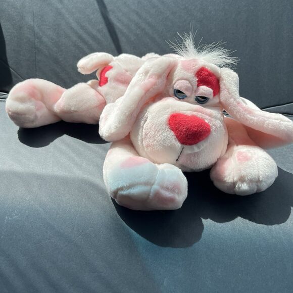 Puppy Love Floppy Pink Dog Plush Stuffed Animal Toy Heart Nose Soft Blue Eyes - Picture 1 of 12